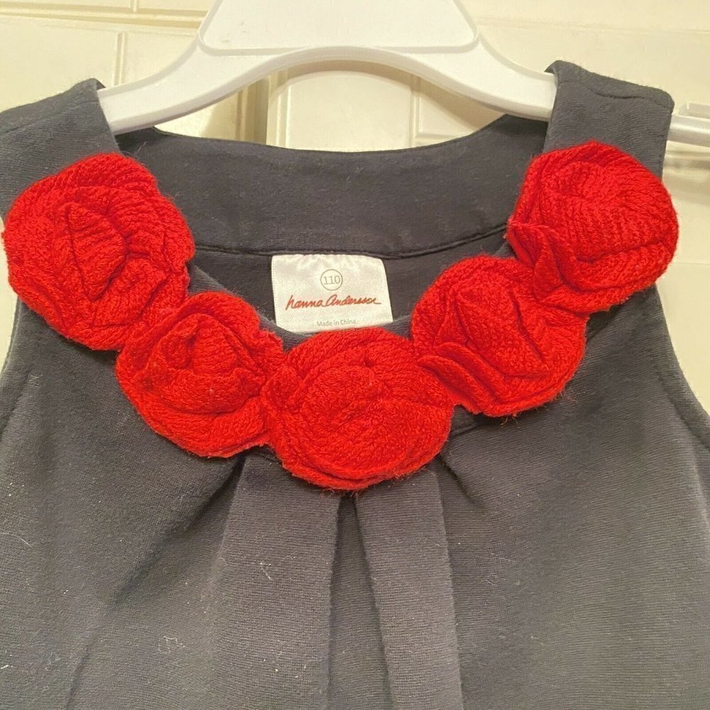 110 Hanna Andersson Girl’s‎ Sz 4 Black Sleeveless Dress Red Accents